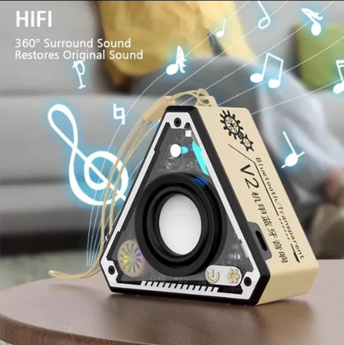 V2 Bluetooth Speaker with Transparent RGB Led Light with extra large Sound with Heavy Bass Compatible with Phone Computer Laptop