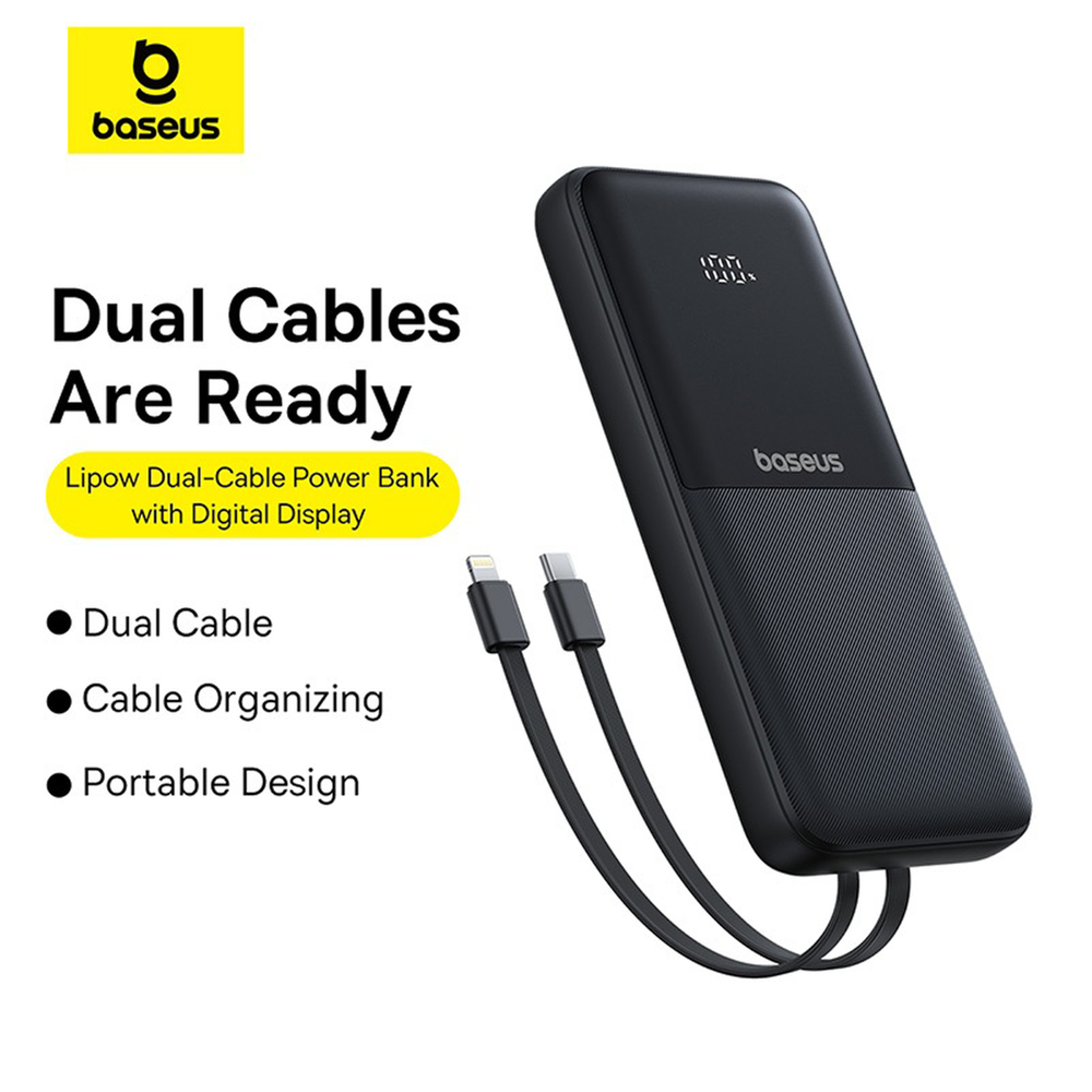 Baseus Bipow 10000mAh Power Bank – 15W Fast Charging with Digital Display | Portable High-Speed Mobile Charger