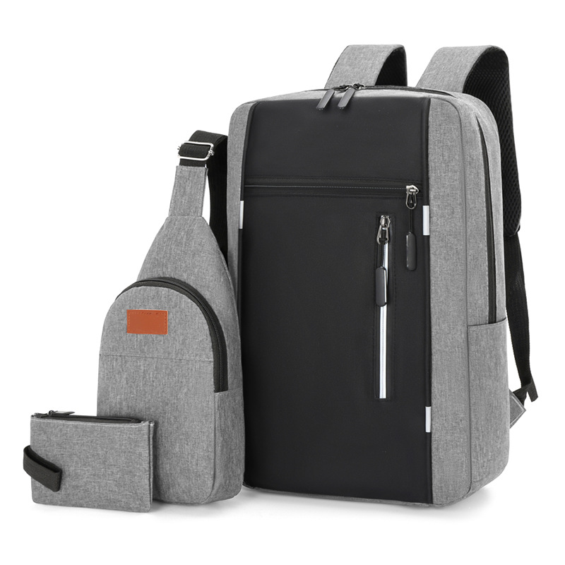 Cross-border new three-piece backpack USB rechargeable business computer bag men's multi-functional student large capacity school bag