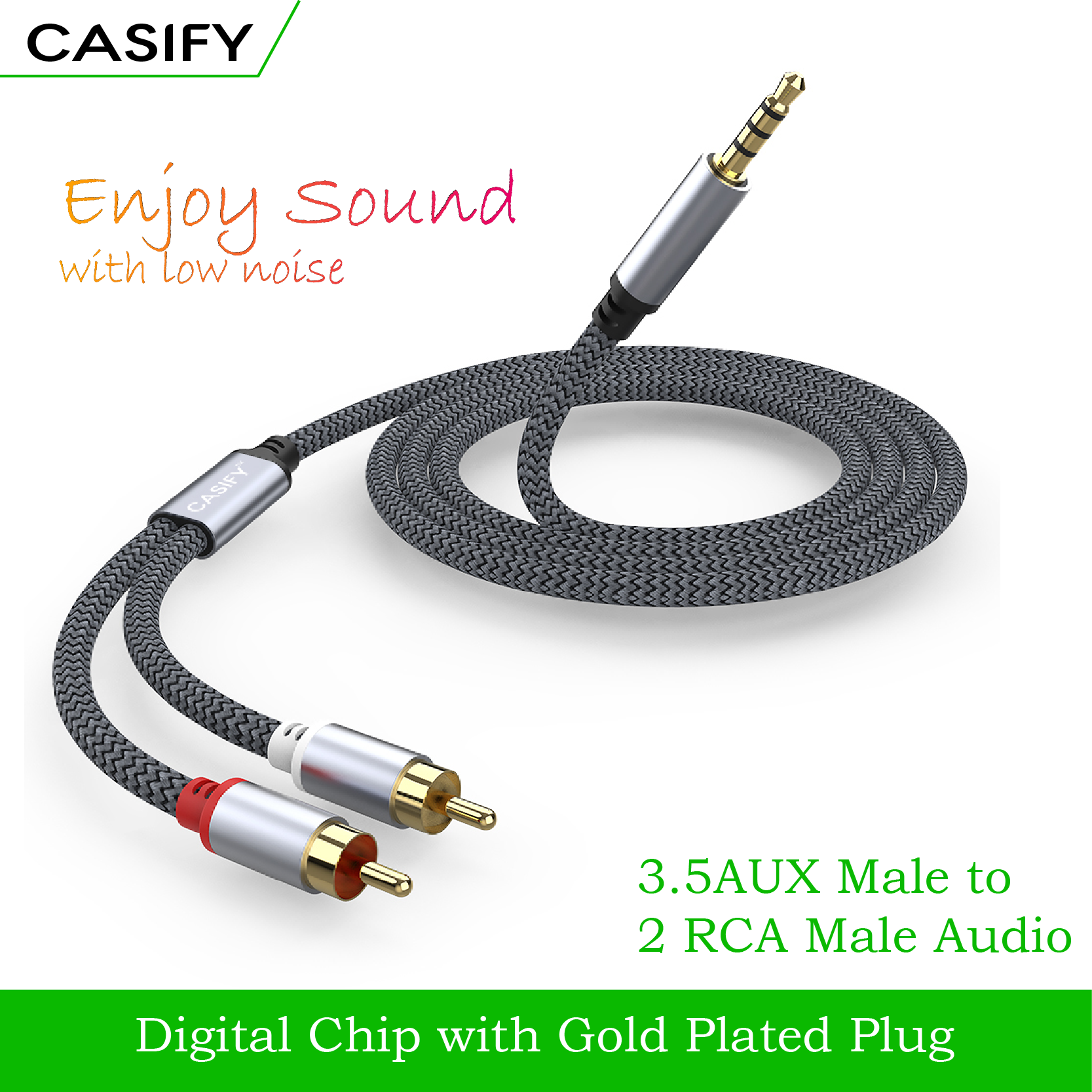 CASIFY G1 RCA Cable HiFi Stereo 2RCA to 3.5mm Male to Male Audio Cable Cord AUX RCA Jack 3.5 Y Splitter for Amplifiers Audio Home Theater Cable RCA for Speakers iPod MP3 Player