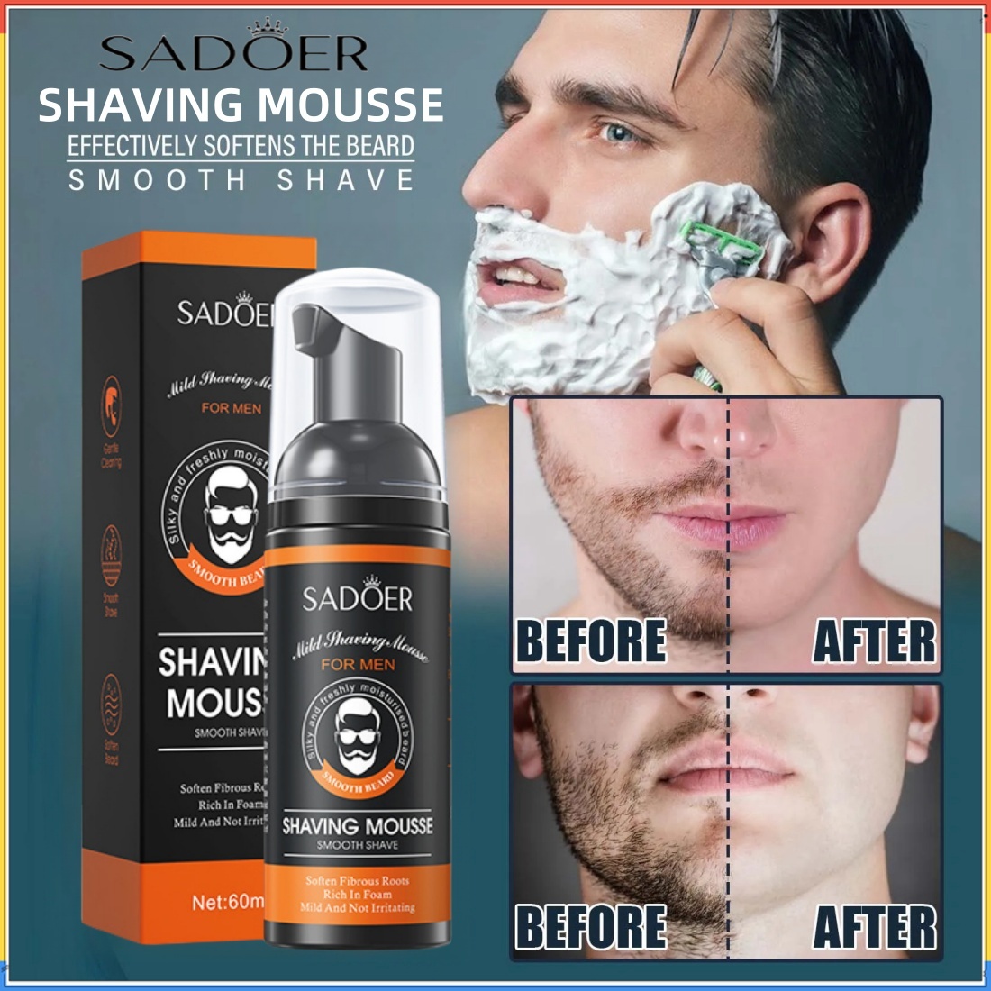 SADOER Shaving Foam/Gel 60ml Facial Care Men's Shaving Care Softens Beard Gentle Refreshing Cleansing Mousse