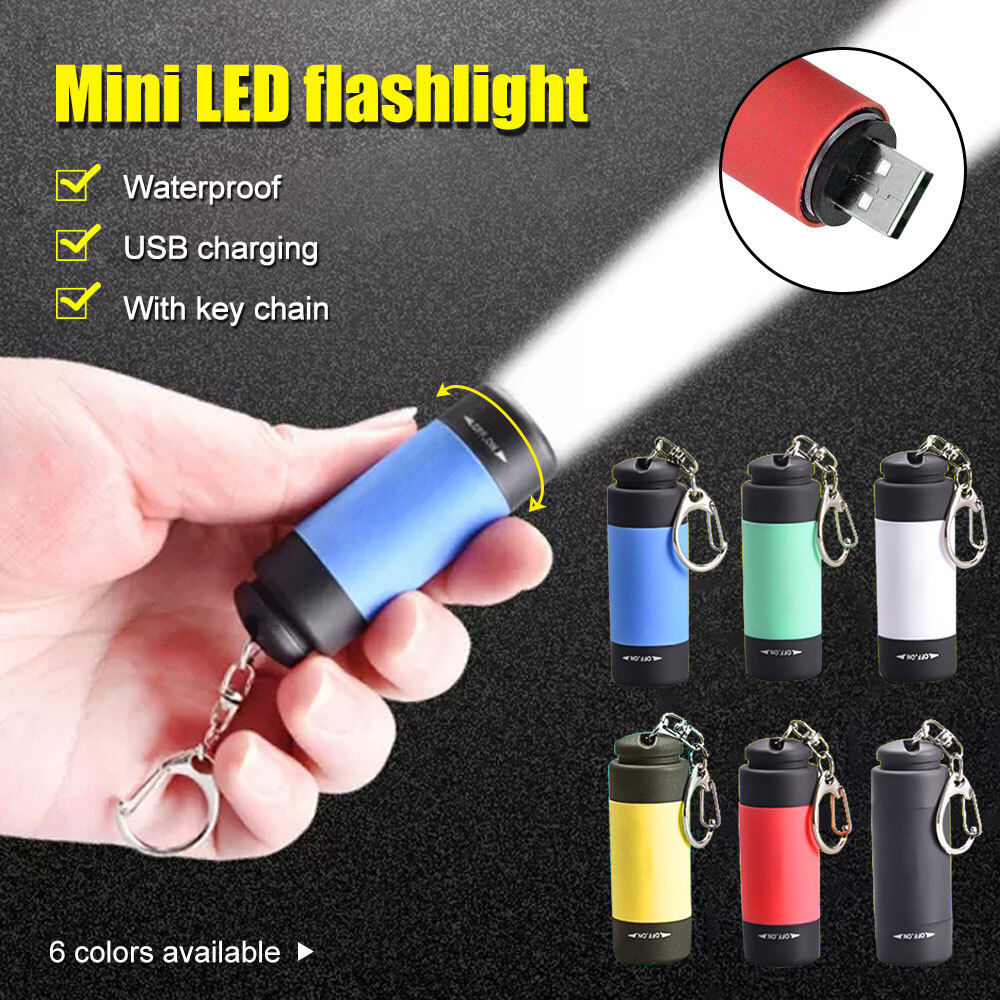 Mini Keychain Pocket Torch USB Rechargeable LED Flashlight Portable Emergency Lamp Waterproof Keyring Torch for Hiking Camping