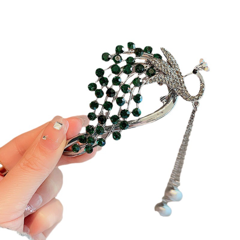 New Trendy High-end retro tassel hair clip, fairy peacock twist clip, back of the head hair clip, hair accessories, one-line clip for women