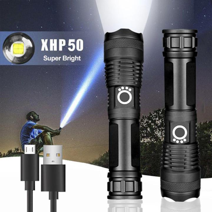 Zoom LED Flashlight USB Rechargeable Torch Light