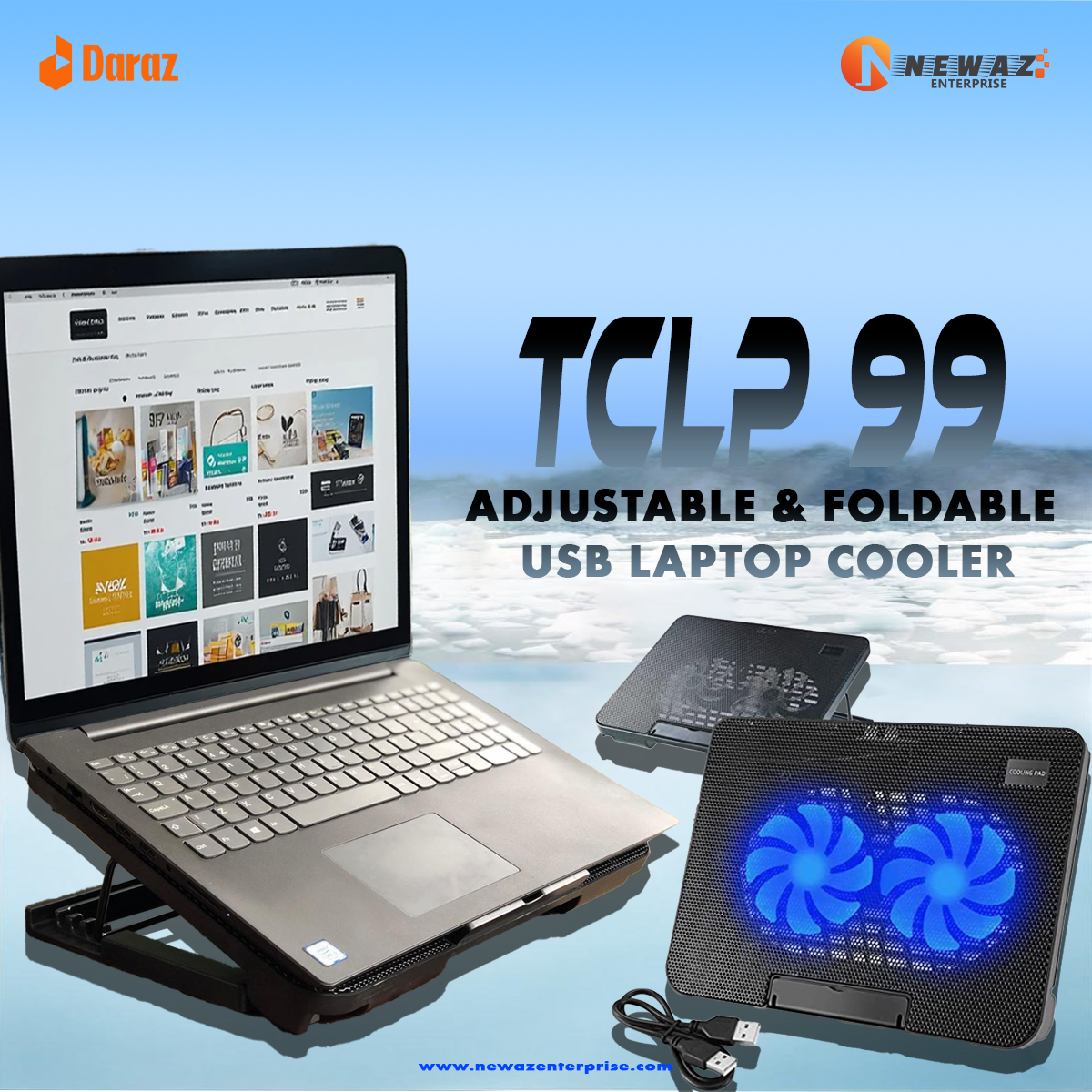 TCLP-99/N-99 Height Adjustable Foldable USB Plastic Double Fans Laptop Cooler Cooling Pad Stand Nice Tech