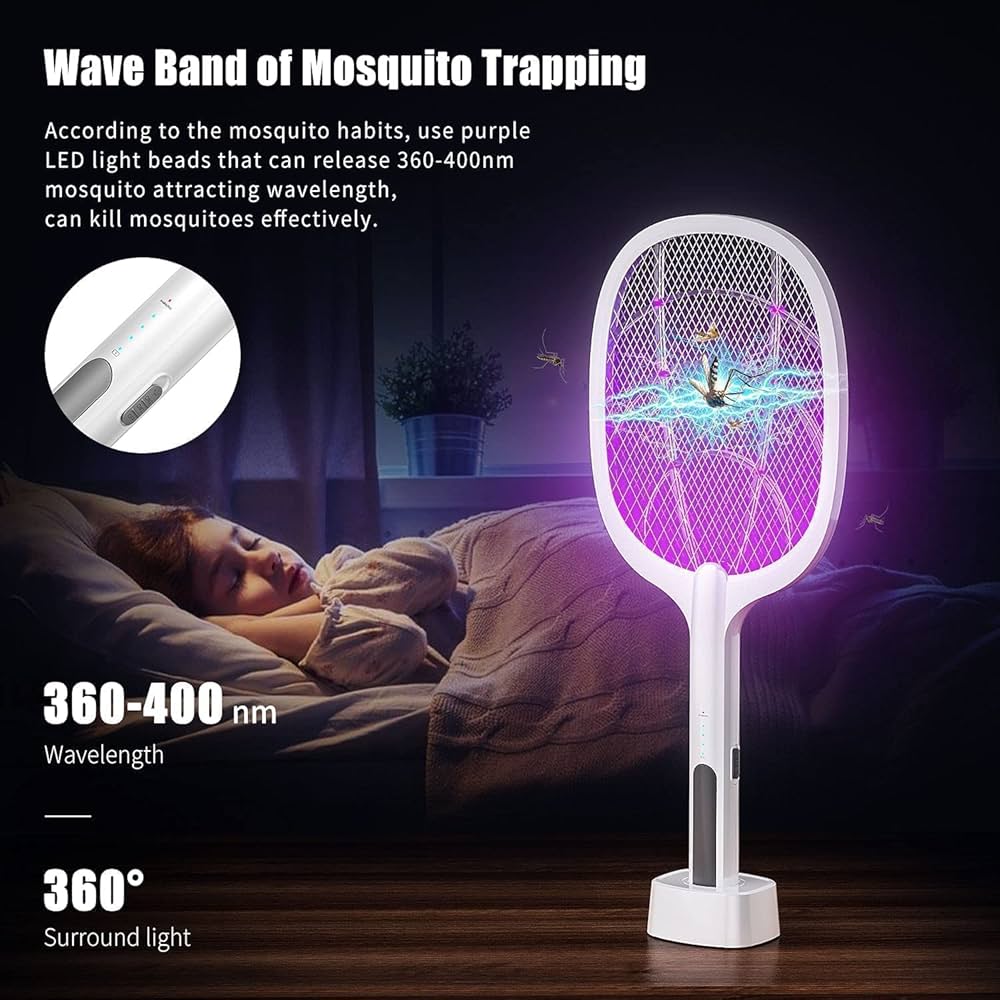 Weidasi WD-959 Mosquito Bat Rechargeable with Lure Light Insect bugs Lamp Stand Holder USB Charging Cable Included Electric Swatter Lithium Ion Battery WD 959