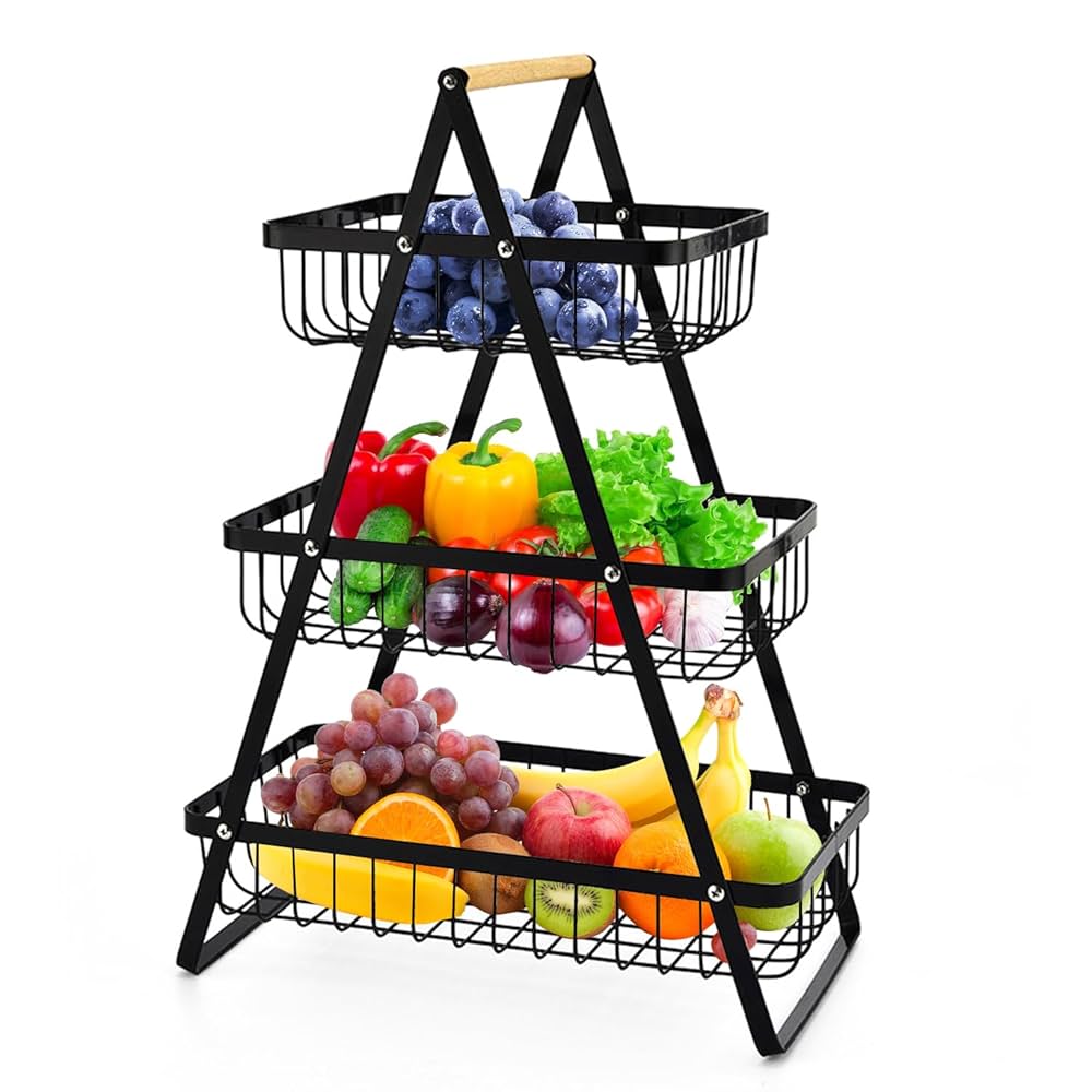 Premium 3 Layer Fruit Basket Display Stand Rack Cake Stand Bread Basket for Candy Desserts Black