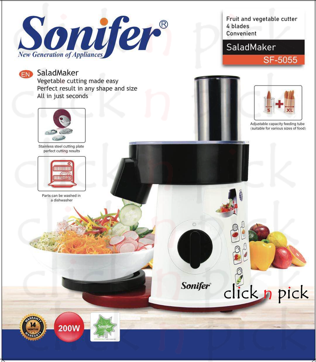 Premium SONIFER Food Processor Multifunctional Salad Maker Shred Slicer SF-5505