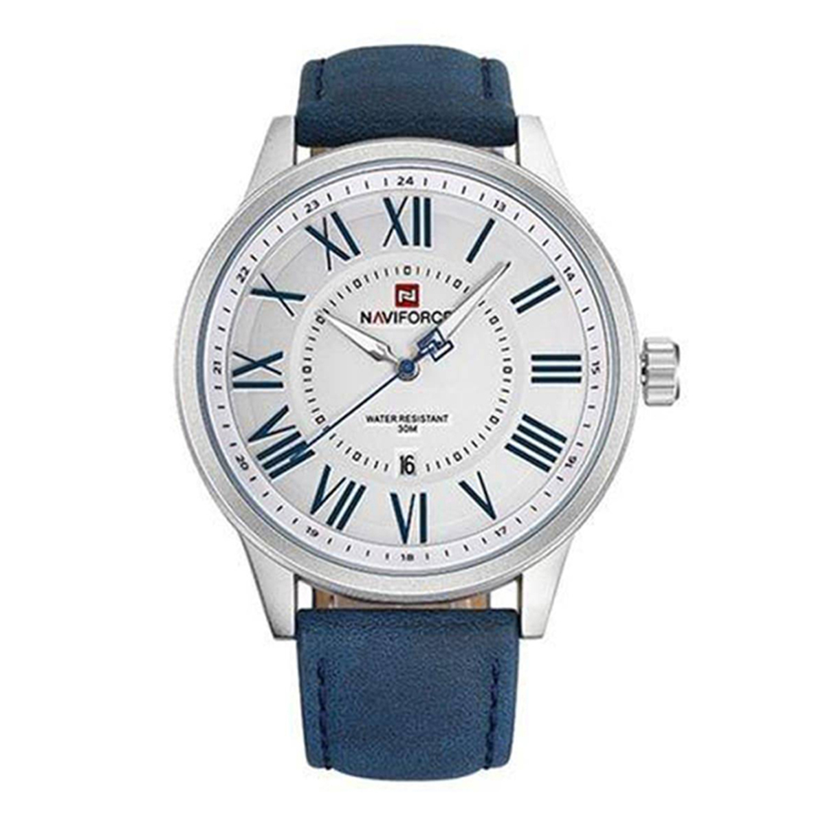NAVIFORCE NF9126 - Blue Leather Analog Watch for Men - Blue & Silver