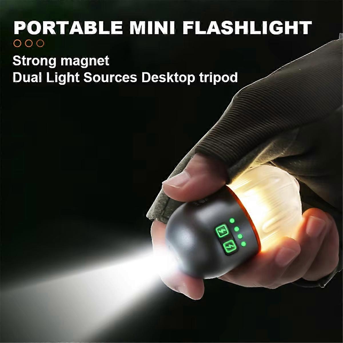 Powerful Mini LED Camping Light with Display Magnetic Hook Lantern USB Rechargeable Tent Hanging Lamp Silver